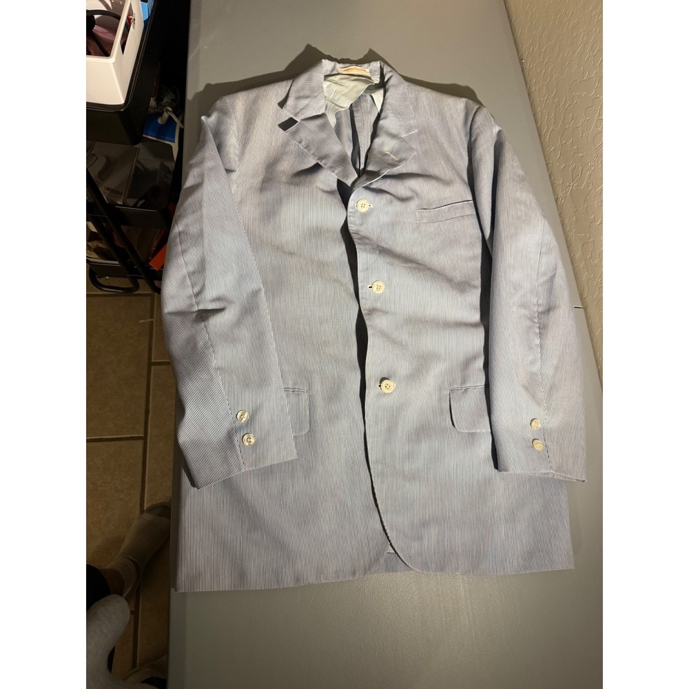 Brooks Brothers Mens Blue White Seersucker Pinstripe 3 Button Blazer Sport Coat